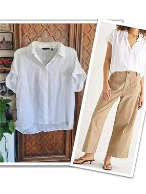 ZOA New York Short Sleeve Notched Collar Cropped Shirt - White , Size S